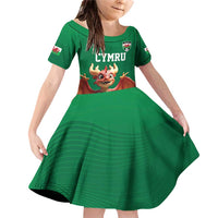 Custom Wales Football Go Champions Family Matching Off Shoulder Short Dress and Hawaiian Shirt Cymru am byth Green Style