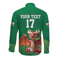 Custom Wales Football Go Champions Long Sleeve Button Shirt Cymru am byth Green Style