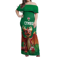 Custom Wales Football Go Champions Off Shoulder Maxi Dress Cymru am byth Green Style