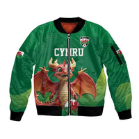 Custom Wales Football Go Champions Sleeve Zip Bomber Jacket Cymru am byth Green Style