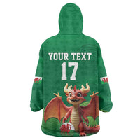 Custom Wales Football Go Champions Wearable Blanket Hoodie Cymru am byth Green Style
