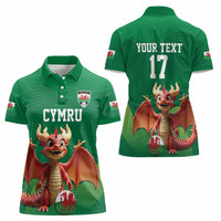Custom Wales Football Go Champions Women Polo Shirt Cymru am byth Green Style