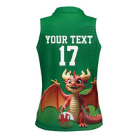 Custom Wales Football Go Champions Women Sleeveless Polo Shirt Cymru am byth Green Style