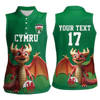 Custom Wales Football Go Champions Women Sleeveless Polo Shirt Cymru am byth Green Style