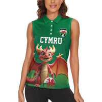 Custom Wales Football Go Champions Women Sleeveless Polo Shirt Cymru am byth Green Style