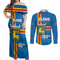 Aland's Autonomy Day Couples Matching Off Shoulder Maxi Dress and Long Sleeve Button Shirt 103rd Anniversary