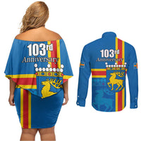 Aland's Autonomy Day Couples Matching Off Shoulder Short Dress and Long Sleeve Button Shirt 103rd Anniversary