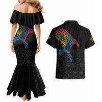 Aland Vikings Culture Couples Matching Mermaid Dress and Hawaiian Shirt Norse Mythology Raven Tattoo