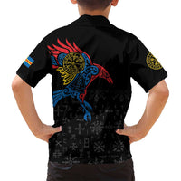 Aland Vikings Culture Family Matching Off Shoulder Short Dress and Hawaiian Shirt Norse Mythology Raven Tattoo