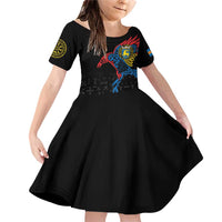 Aland Vikings Culture Family Matching Off Shoulder Short Dress and Hawaiian Shirt Norse Mythology Raven Tattoo