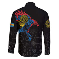 Aland Vikings Culture Family Matching Off Shoulder Short Dress and Hawaiian Shirt Norse Mythology Raven Tattoo