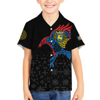 Aland Vikings Culture Family Matching Off Shoulder Short Dress and Hawaiian Shirt Norse Mythology Raven Tattoo