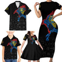 Aland Vikings Culture Family Matching Short Sleeve Bodycon Dress and Hawaiian Shirt Norse Mythology Raven Tattoo