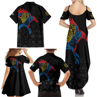Aland Vikings Culture Family Matching Summer Maxi Dress and Hawaiian Shirt Norse Mythology Raven Tattoo