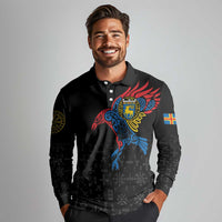 Aland Vikings Culture Long Sleeve Polo Shirt Norse Mythology Raven Tattoo