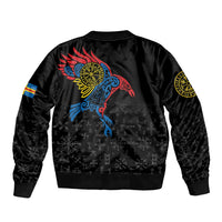 Aland Vikings Culture Sleeve Zip Bomber Jacket Norse Mythology Raven Tattoo