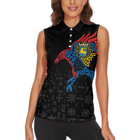 Aland Vikings Culture Women Sleeveless Polo Shirt Norse Mythology Raven Tattoo