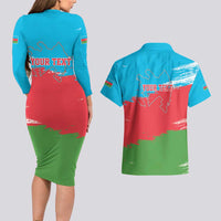 Personalized Azerbaijan Flag Style Couples Matching Long Sleeve Bodycon Dress and Hawaiian Shirt Azerbaijani Flag Day