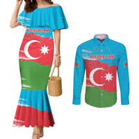 Personalized Azerbaijan Flag Style Couples Matching Mermaid Dress and Long Sleeve Button Shirt Azerbaijani Flag Day