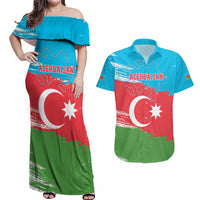 Personalized Azerbaijan Flag Style Couples Matching Off Shoulder Maxi Dress and Hawaiian Shirt Azerbaijani Flag Day