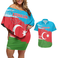 Personalized Azerbaijan Flag Style Couples Matching Off Shoulder Short Dress and Hawaiian Shirt Azerbaijani Flag Day