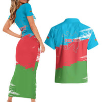 Personalized Azerbaijan Flag Style Couples Matching Short Sleeve Bodycon Dress and Hawaiian Shirt Azerbaijani Flag Day