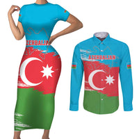 Personalized Azerbaijan Flag Style Couples Matching Short Sleeve Bodycon Dress and Long Sleeve Button Shirt Azerbaijani Flag Day