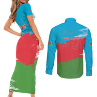 Personalized Azerbaijan Flag Style Couples Matching Short Sleeve Bodycon Dress and Long Sleeve Button Shirt Azerbaijani Flag Day