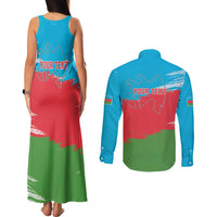 Personalized Azerbaijan Flag Style Couples Matching Tank Maxi Dress and Long Sleeve Button Shirt Azerbaijani Flag Day