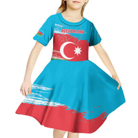 Personalized Azerbaijan Flag Style Kid Short Sleeve Dress Azerbaijani Flag Day