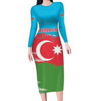 Personalized Azerbaijan Flag Style Long Sleeve Bodycon Dress Azerbaijani Flag Day