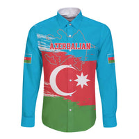 Personalized Azerbaijan Flag Style Long Sleeve Button Shirt Azerbaijani Flag Day