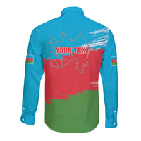 Personalized Azerbaijan Flag Style Long Sleeve Button Shirt Azerbaijani Flag Day