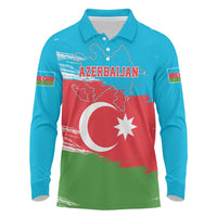 Personalized Azerbaijan Flag Style Long Sleeve Polo Shirt Azerbaijani Flag Day