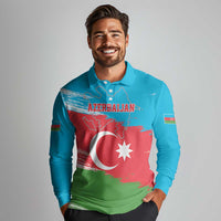 Personalized Azerbaijan Flag Style Long Sleeve Polo Shirt Azerbaijani Flag Day
