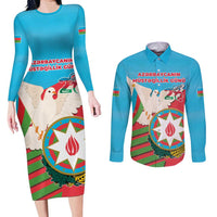 Azerbaijan Independence Day Couples Matching Long Sleeve Bodycon Dress and Long Sleeve Button Shirt Mustəqillik Gunu