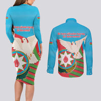 Azerbaijan Independence Day Couples Matching Long Sleeve Bodycon Dress and Long Sleeve Button Shirt Mustəqillik Gunu