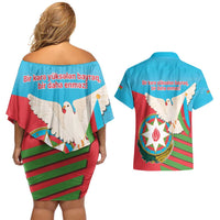 Azerbaijan Independence Day Couples Matching Off Shoulder Short Dress and Hawaiian Shirt Mustəqillik Gunu