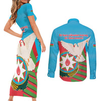 Azerbaijan Independence Day Couples Matching Short Sleeve Bodycon Dress and Long Sleeve Button Shirt Mustəqillik Gunu