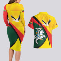 Lithuania Coat of Arms Couples Matching Long Sleeve Bodycon Dress and Hawaiian Shirt Vytis and Gandras