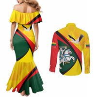 Lithuania Coat of Arms Couples Matching Mermaid Dress and Long Sleeve Button Shirt Vytis and Gandras