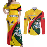 Lithuania Coat of Arms Couples Matching Off Shoulder Maxi Dress and Long Sleeve Button Shirt Vytis and Gandras