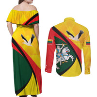 Lithuania Coat of Arms Couples Matching Off Shoulder Maxi Dress and Long Sleeve Button Shirt Vytis and Gandras