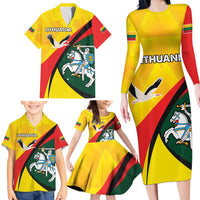 Lithuania Coat of Arms Family Matching Long Sleeve Bodycon Dress and Hawaiian Shirt Vytis and Gandras