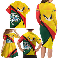 Lithuania Coat of Arms Family Matching Long Sleeve Bodycon Dress and Hawaiian Shirt Vytis and Gandras