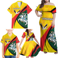 Lithuania Coat of Arms Family Matching Off Shoulder Maxi Dress and Hawaiian Shirt Vytis and Gandras