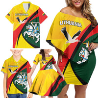 Lithuania Coat of Arms Family Matching Off Shoulder Short Dress and Hawaiian Shirt Vytis and Gandras