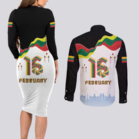 Lithuania Independence Day Couples Matching Long Sleeve Bodycon Dress and Long Sleeve Button Shirt 16th February