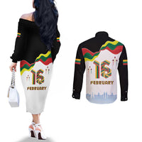 Lithuania Independence Day Couples Matching Off The Shoulder Long Sleeve Dress and Long Sleeve Button Shirt 16th February