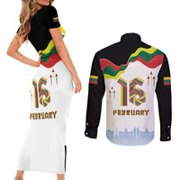 Lithuania Independence Day Couples Matching Short Sleeve Bodycon Dress and Long Sleeve Button Shirt 16th February